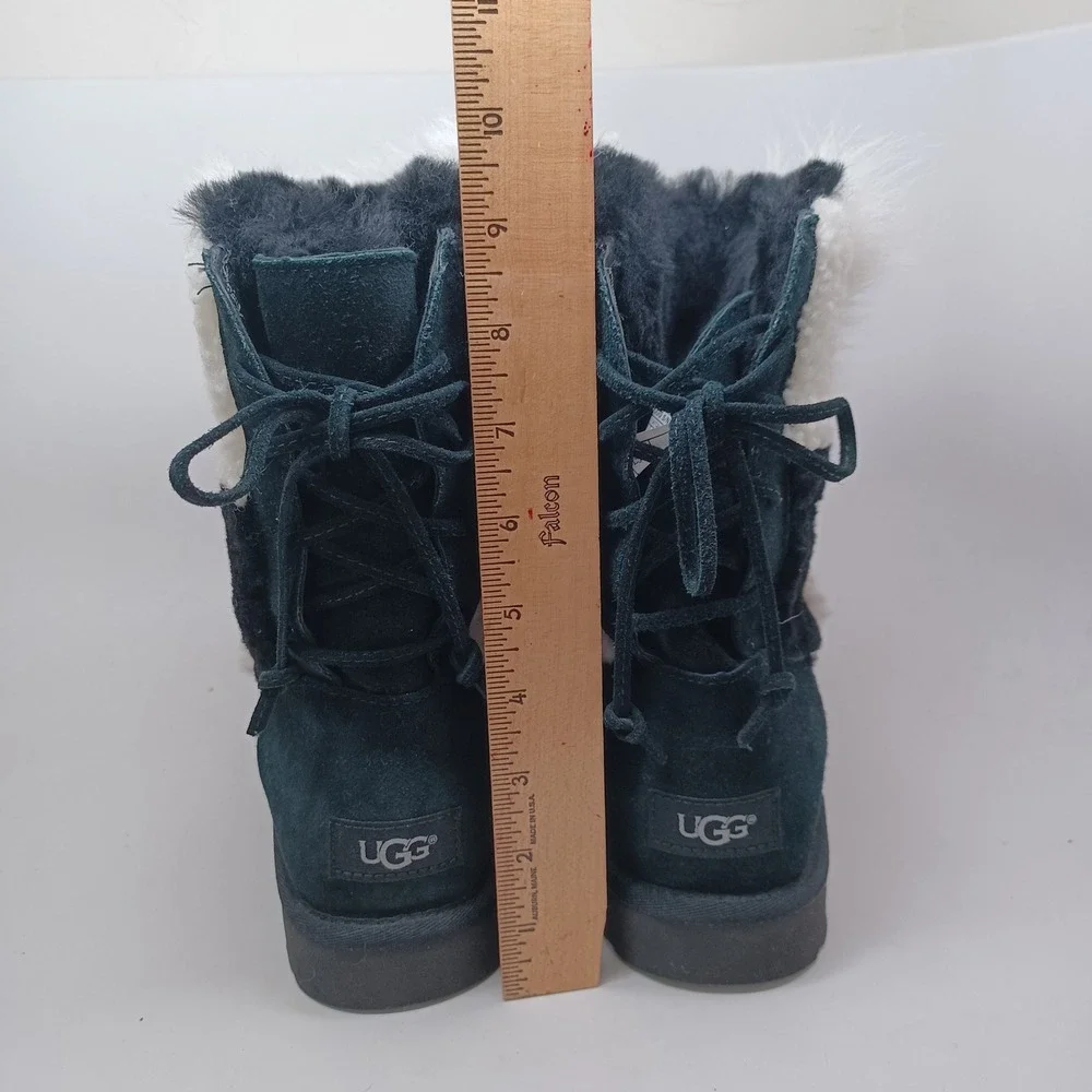 UGG Australia Women Black Suede Mixed Faux Fur Lace Up Back Boots US 8
